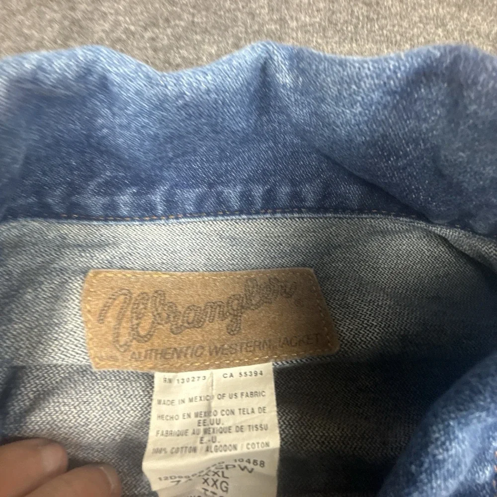 VTG Wrangler Jacket Mens 2XL XXL Jean Jacket Trucker Work Blue Button Distressed